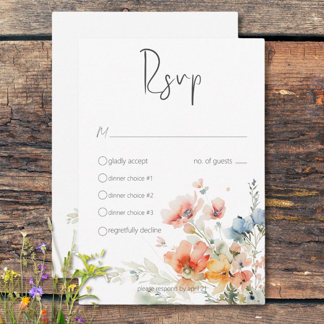 Pastel Loose Wildflowers Modern Wedding RSVP Card (Pastel Loose Wildflowers Modern Wedding RSVP Card)