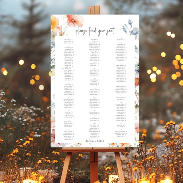 Pastel Loose Wildflowers Modern Wedding Seating Foam Board (Creator Uploaded)