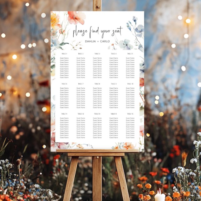 Pastel Loose Wildflowers Modern Wedding Seating Foam Board (Creator Uploaded)
