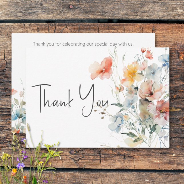Pastel Loose Wildflowers Modern Wedding Thank You Card (Pastel Loose Wildflowers Modern Wedding Thank You Card)