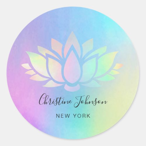 pastel lotus logo on purple gradient classic round sticker