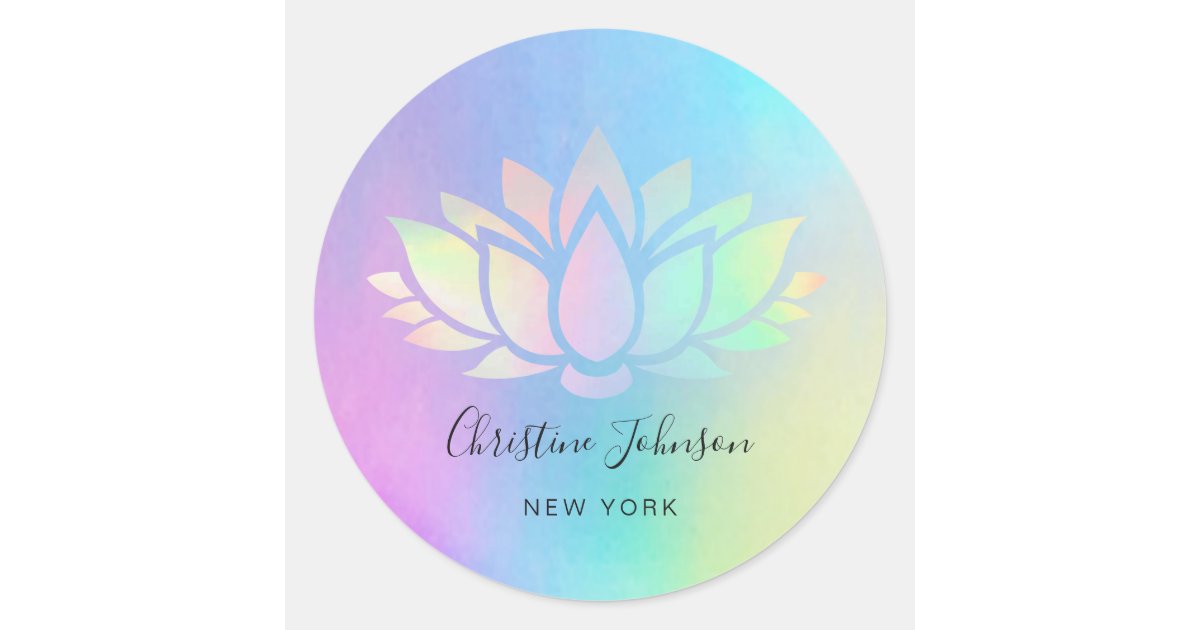 pastel lotus logo on purple gradient classic round sticker | Zazzle