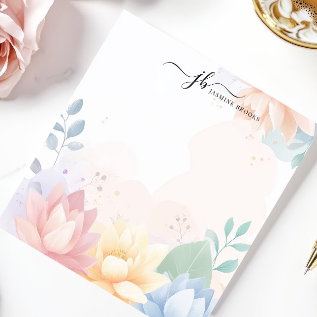 Pastel Lotus Watercolor Floral Personalized Notepad (Creator Uploaded)