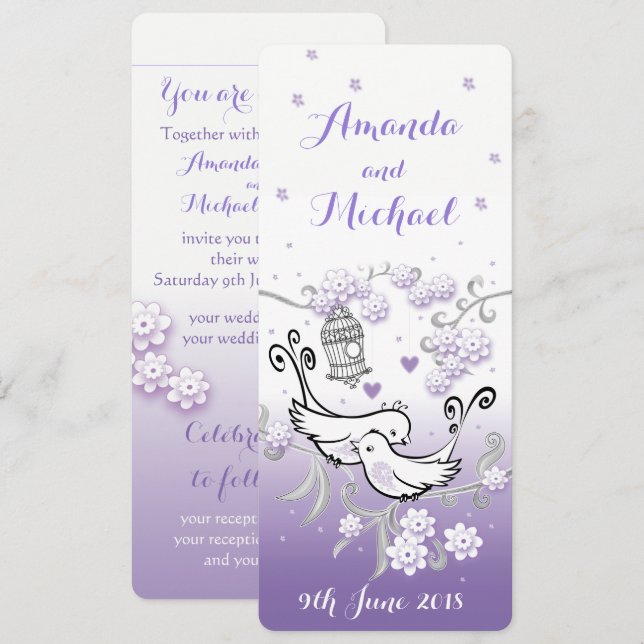 Pastel love birds personalized wedding invite (Front/Back)
