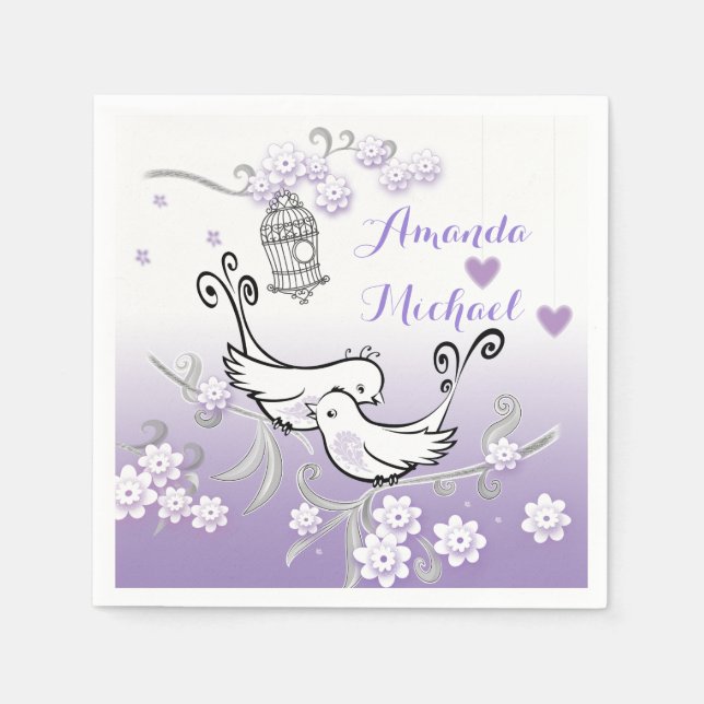 Pastel love birds wedding custom serviette napkins (Front)