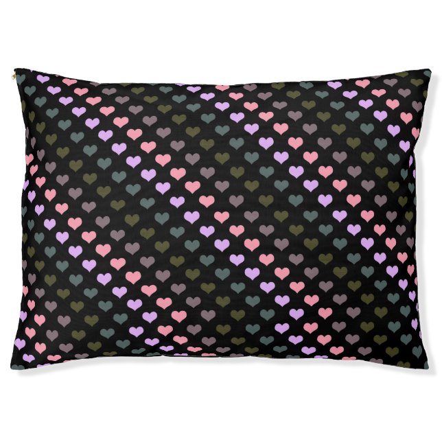 PASTEL LOVE HEART BLACK PET BED PILLOW  (Front)