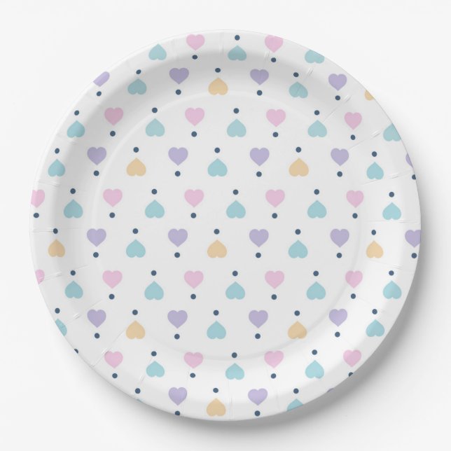 Pastel Love Heart Pattern Paper Plates (Front)