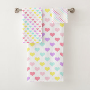 Pastel Love & Hearts BATHROOM TOWEL SET