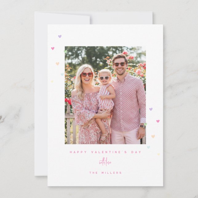 Pastel Love Hearts Happy Valentines Day Photo Card (Front)