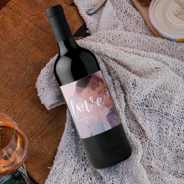 Pastel Love Photo Personalized Wedding Wine Label (Creator Uploaded)