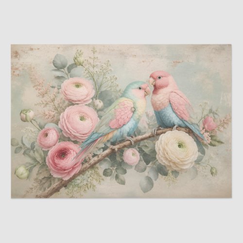 Pastel Lovebirds & Ranunculus Decoupage Paper | Ro