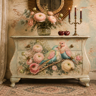 Pastel Lovebirds & Ranunculus Decoupage Paper Ro
