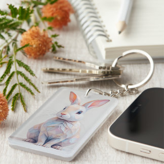 Pastel Low-Poly Bunny Keychain