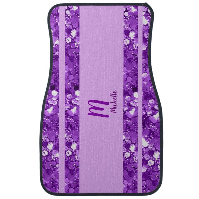 Pastel Luxury Glam Script Monogram Glittery Car Floor Mat (Front)