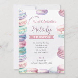 Pastel Macaron Birthday Invite Stack of Sweetness