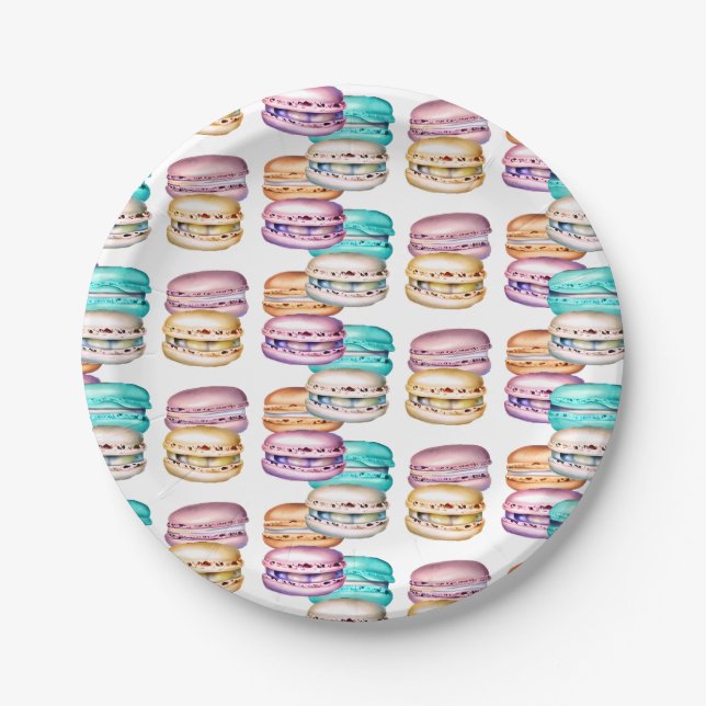 Pastel Macaron Cookie Themed Birthday Party Paper Plates (Front)