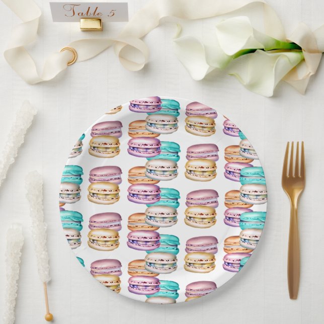 Pastel Macaron Cookie Themed Birthday Party Paper Plates (Wedding)