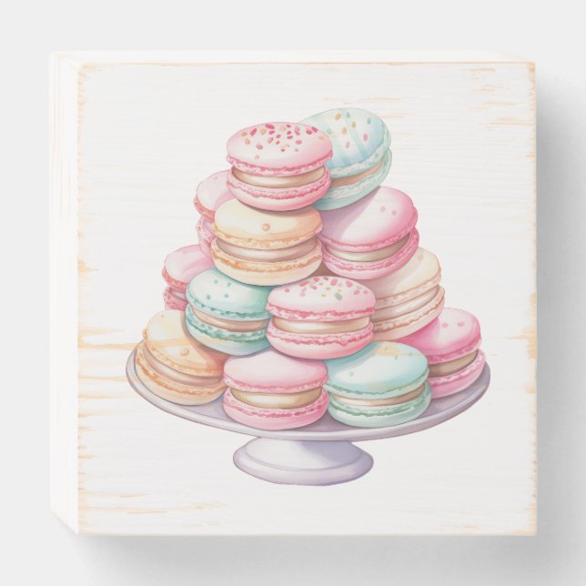 Pastel Macaron Stand Wood Sign – French Bakery (Front Horizontal)