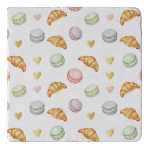 Pastel Macarons and Croissants Seamless Pattern Trivet