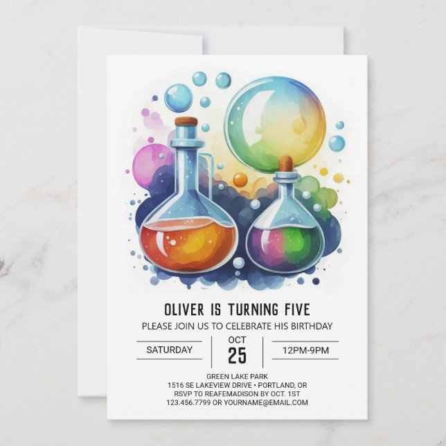 Pastel Mad Scientist Potion Birthday Invitation (Front)