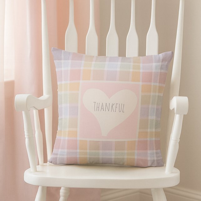 Pastel Madras Custom Throw Pillow for Nursery (Pastel Madras Plaid Throw Pillow with Editable Text | Soft Nursery & Cottagecore Decor)