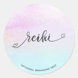 *~* Pastel Magenta Turquoise Black Glitter REIKI Classic Round Sticker