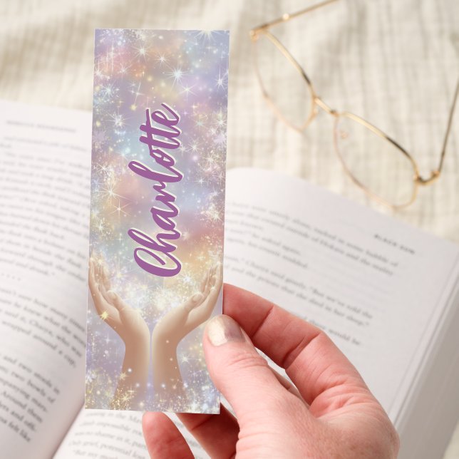 Pastel Magic Hands Holding Stars Personalized Bookmarks (Hand)