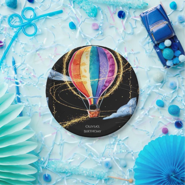 Pastel Magic Hot Air Balloon Birthday Paper Plates (Party)