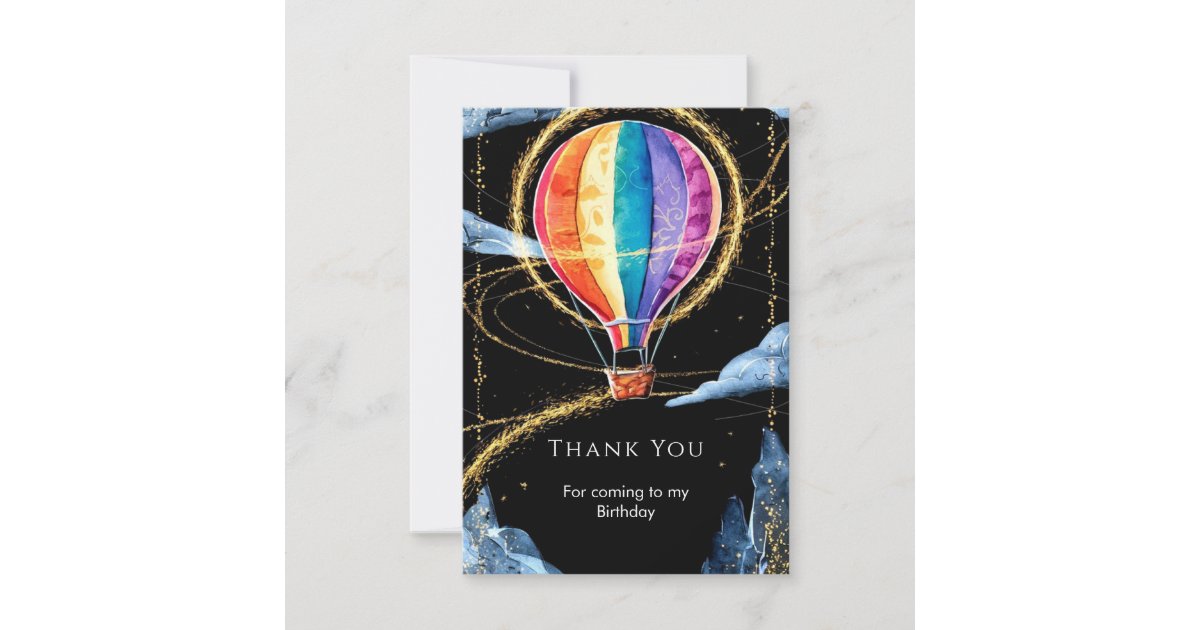 Pastel Magic Hot Air Balloon Birthday Thank You Card | Zazzle