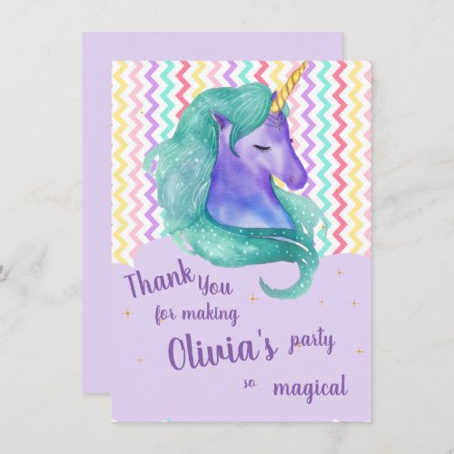 Pastel Magical Chevron Unicorn Birthday Thank you