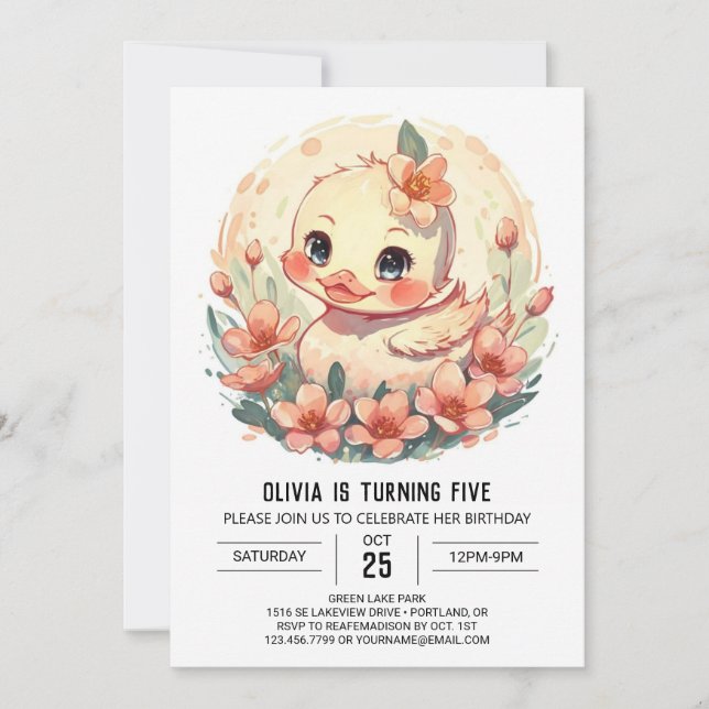 Pastel Magical Duck Birthday Invitation (Front)