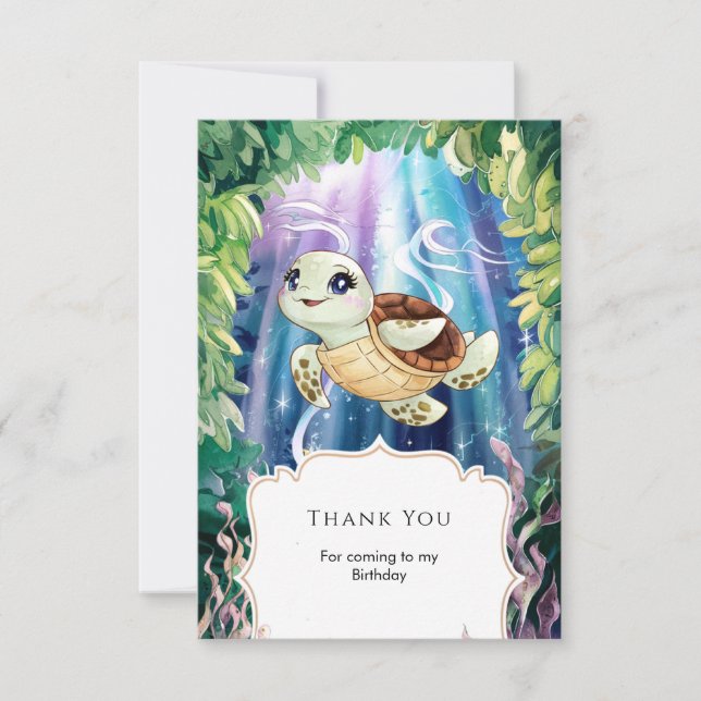 Pastel Magical Kids' Turtle Birthday Thank You Card (Front)