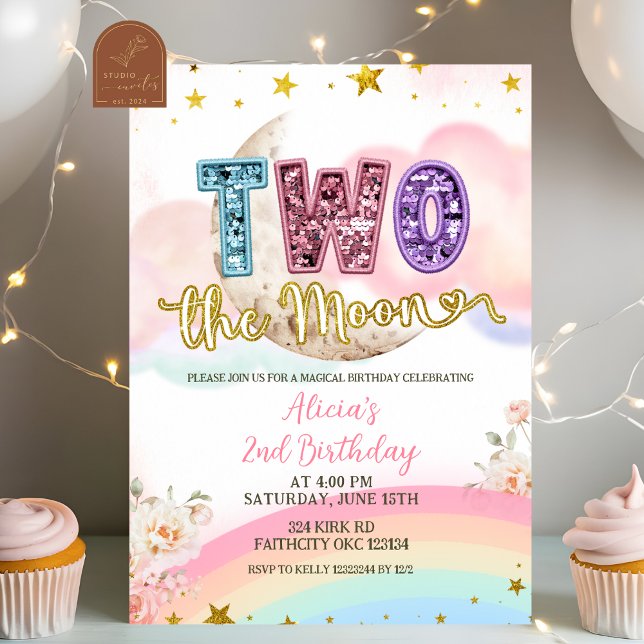 Pastel Magical Two The Moon Birthday Invitation (Creator Uploaded)