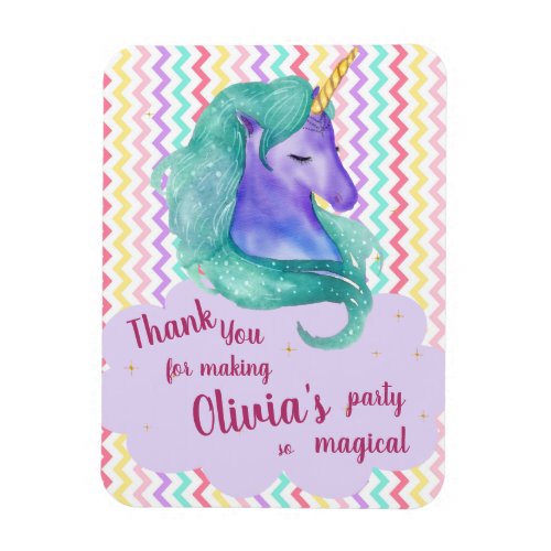 Pastel Magical Unicorn Chevron Birthday Thank you Magnet