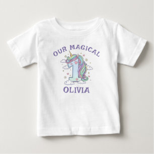 Pastel Magical Unicorn First Birthday Baby T-Shirt