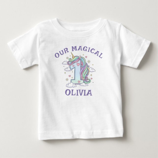 Pastel Magical Unicorn First Birthday Baby T-Shirt (Front)