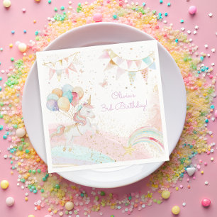 Pastel Magical Unicorn Rainbow Birthday Party Napkins