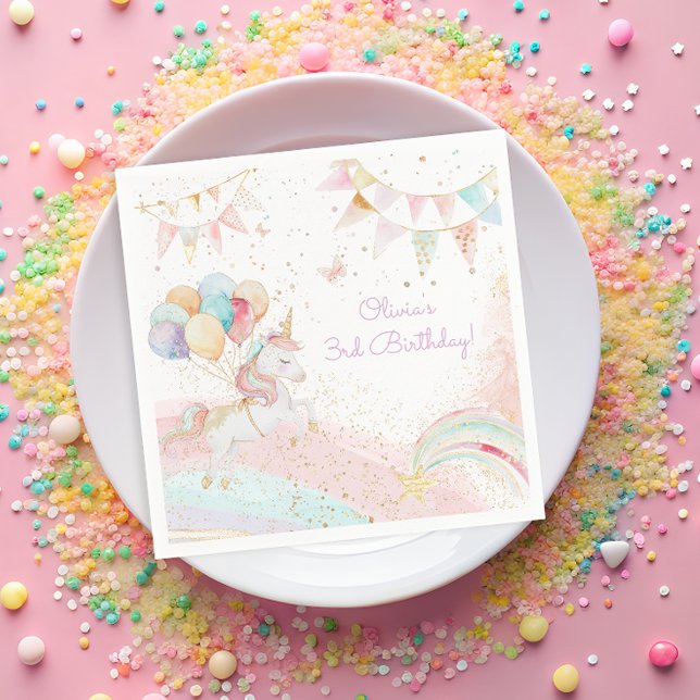 Pastel Magical Unicorn Rainbow Birthday Party Napkins (Creator Uploaded)