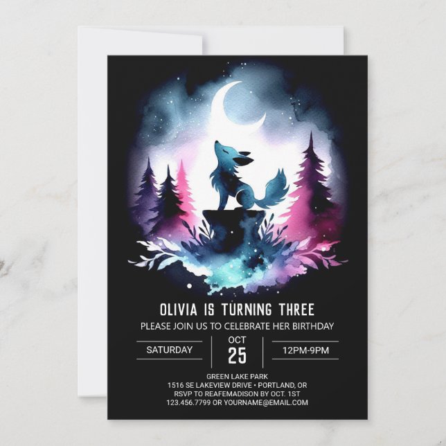Pastel Magical Wolf Birthday  Invitation (Front)