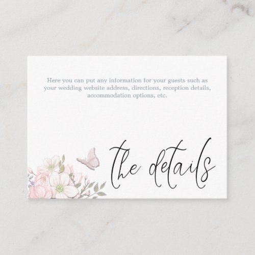 Pastel Magnolia Butterfly Script Wedding Details Enclosure Card