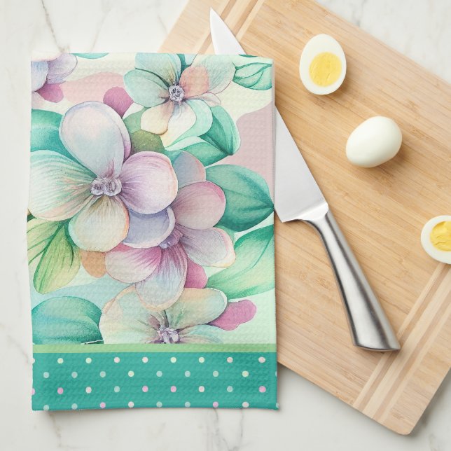 Pastel Magnolia Flowers Kitchen Towel (Quarter Fold)