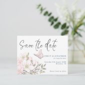 Pastel Magnolias Butterfly Wedding Save The Date Postcard (Standing Front)