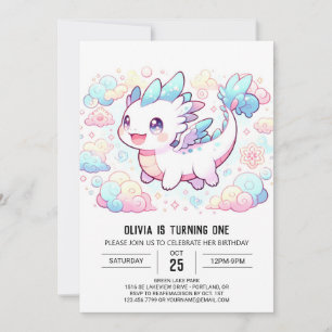 Pastel Majestic Dragon 1st Birthday Invitation