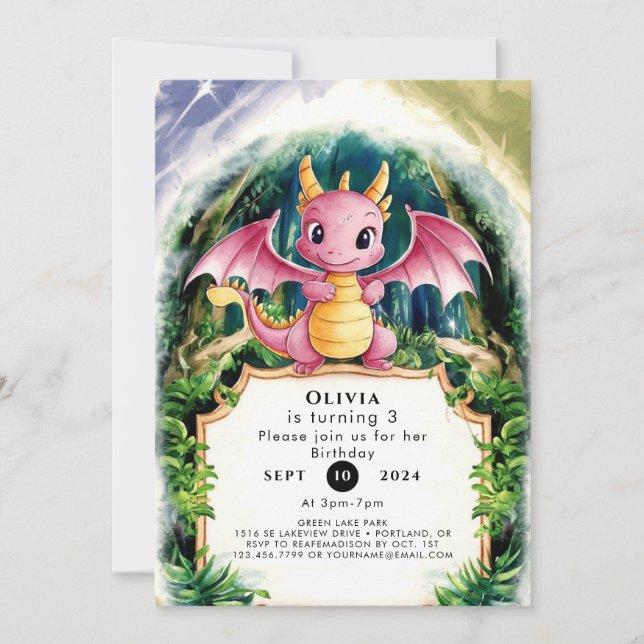 Pastel Majestic Dragon Birthday Invitation (Front)