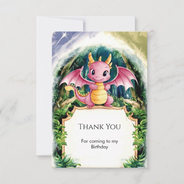 Pastel Majestic Dragon Birthday Thank You Card (Front)