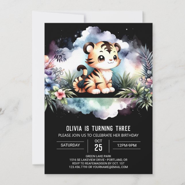 Pastel Majestic Tiger Birthday  Invitation (Front)