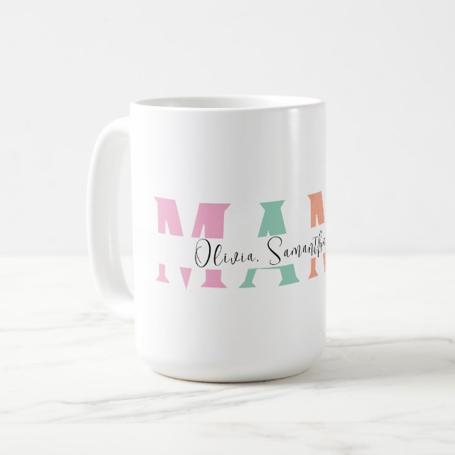 Pastel MAMA Mug with Personalized Kids' Name (Front Left)