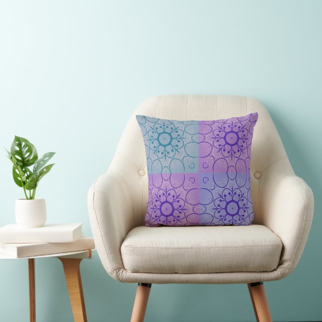 Pastel Mandala-Inspired Geometric Seamless Pattern Throw Pillow (Chair)