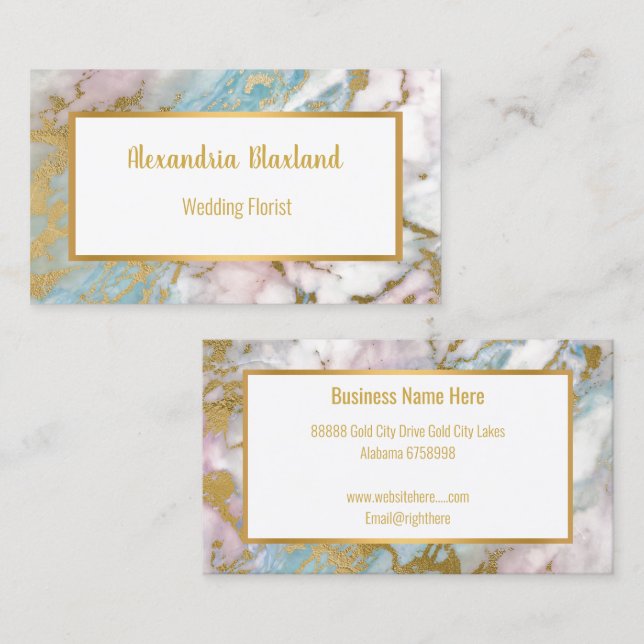  PASTEL MARBLE ABSTRACT GOLD WHITE BUSINESS CARD (Front/Back)