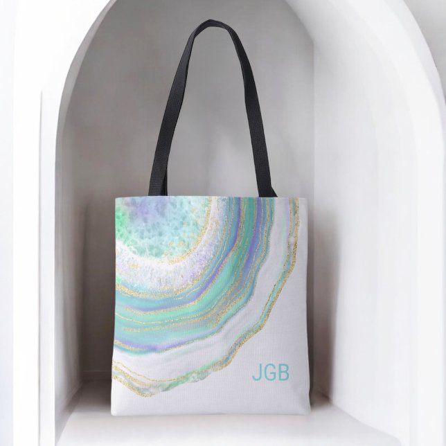 Pastel Marble Agate Pattern with Monogram Tote Bag (Personalize with your monogram initials.)